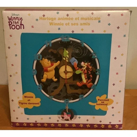 Disney Pooh And Friends Animated Musical Wall Clock In Box Vintage RARE